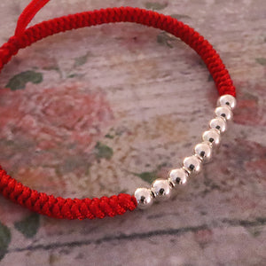 Red String Bracelet with Silver Ball