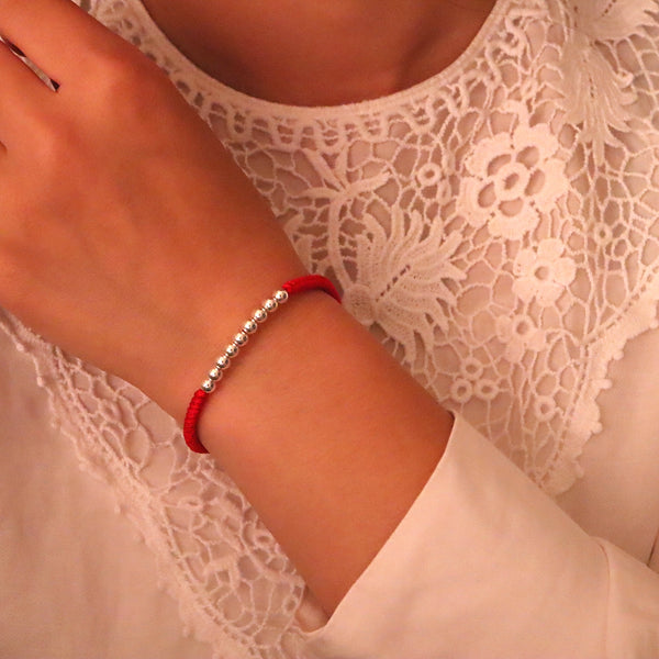Red String Bracelet with Silver Ball